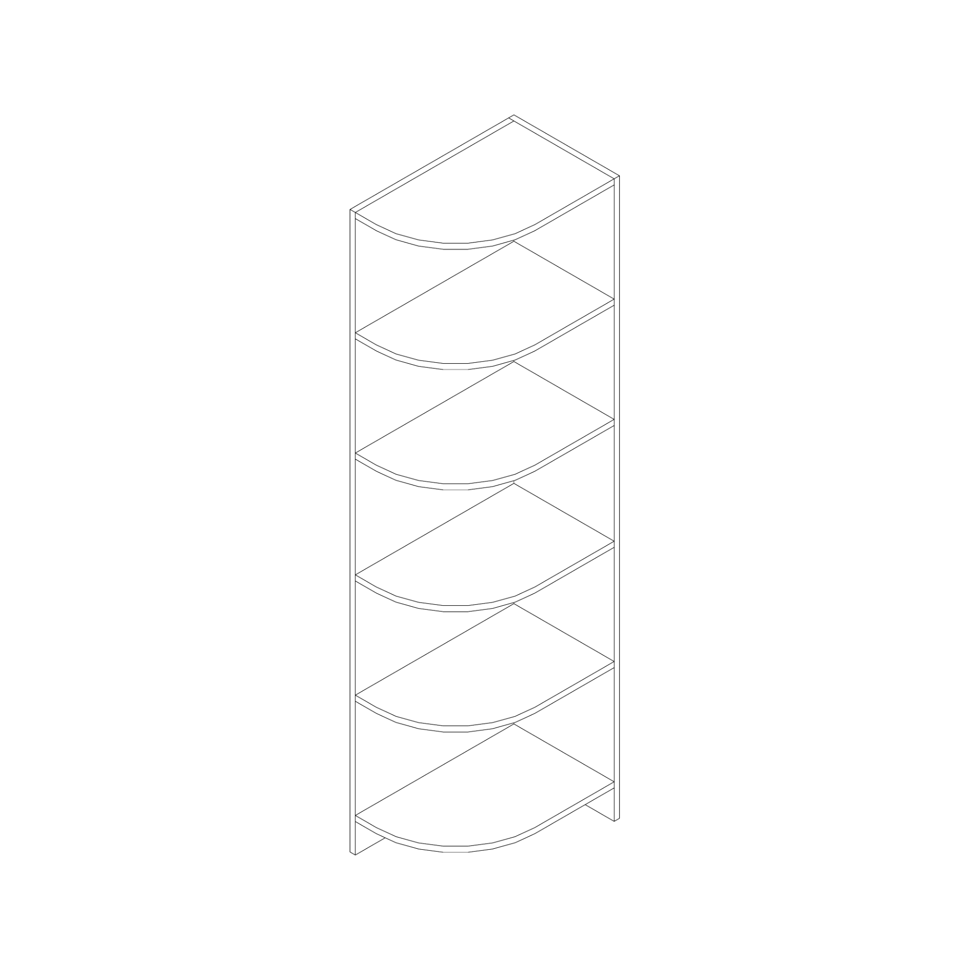 Kopse open kolomkast, afgerond rechts - breedte 40 cm - hoogte 211 cm - diepte 62 cm